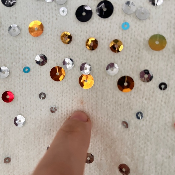 Colorful Sequin Embellished White Sweater by designer Airoldi - Picture 8 of 14